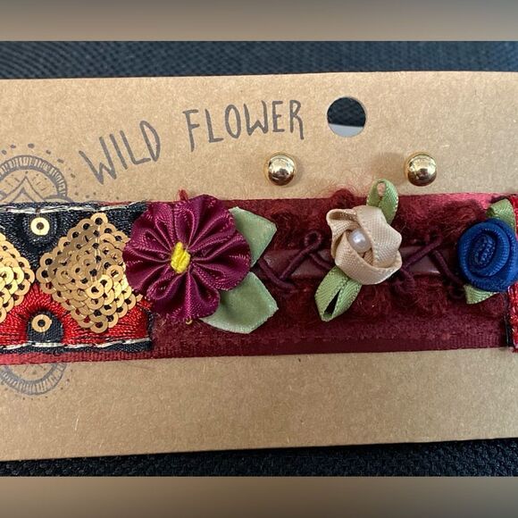 Wild Flower CHOKER NECKLACE & EARRING SET Adjustable to 15" - New w/tags - Picture 3 of 3